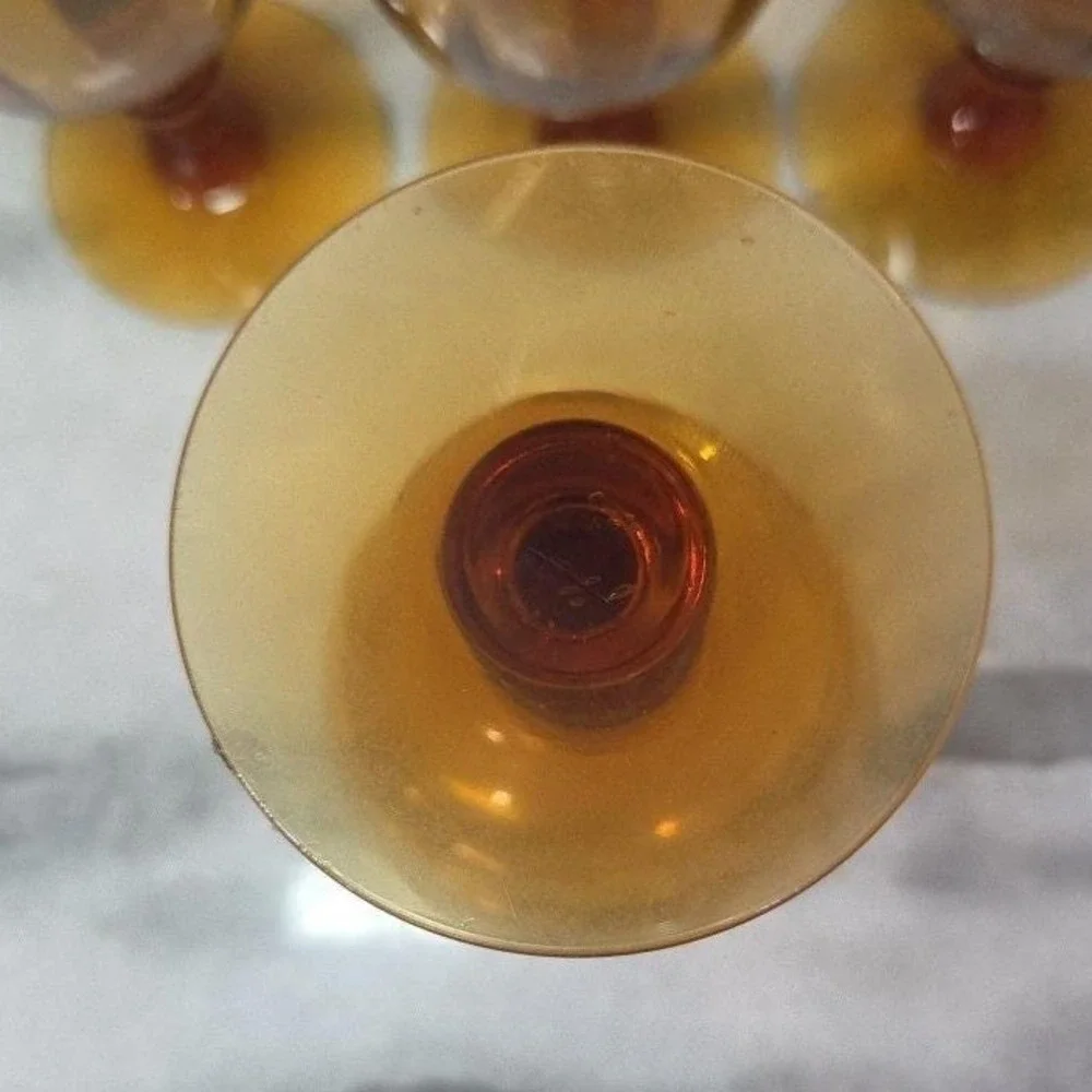 Amber Ribbed Optic Wine Glasses, Set of 4,‎ Vtg Stemware, Replacement Drinkware